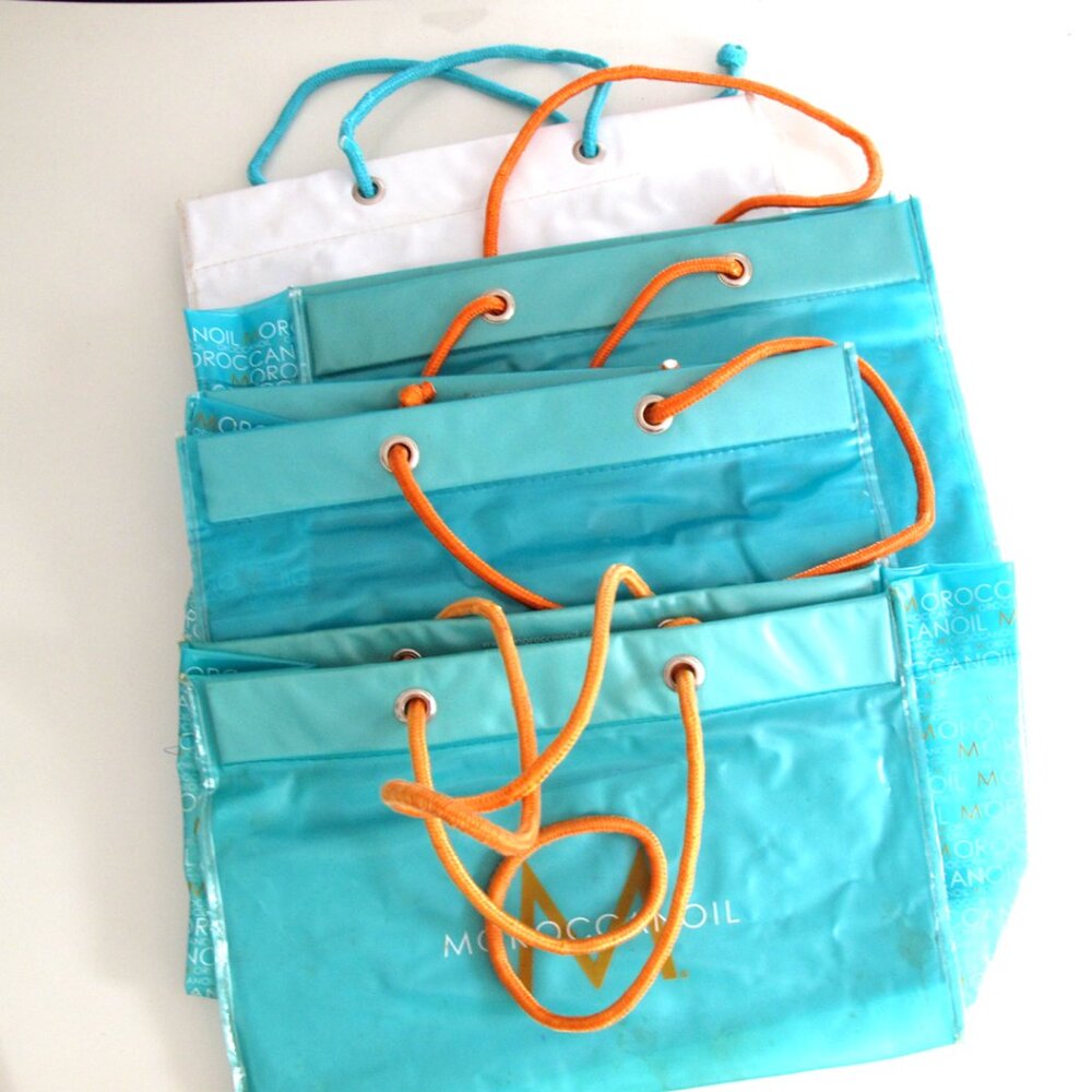 MOROCCAN OIL set of 4 TOTE BAGS rope HANDLES 15" x 9.5"  for BEACH POOL TRAVEL